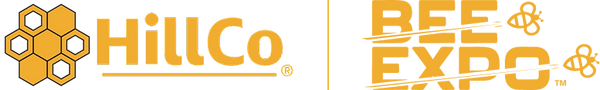 HillCo Bee Expo logo with honeycomb and bee elements.