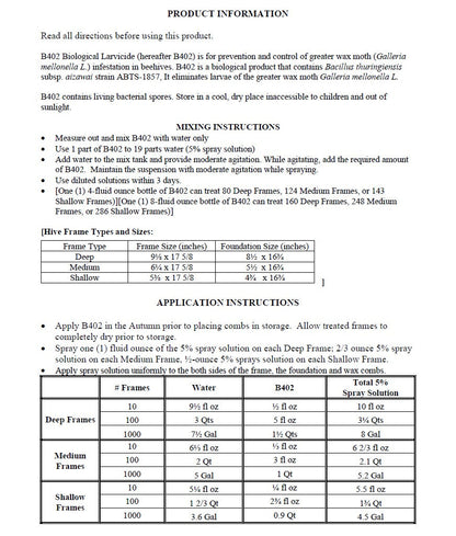 Certan B402 Wax Moth Larvicide